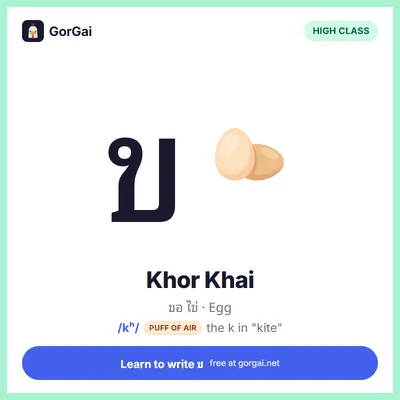 ข Khor Khai (Egg): Thai consonant flashcard, high class, sound /kʰ/